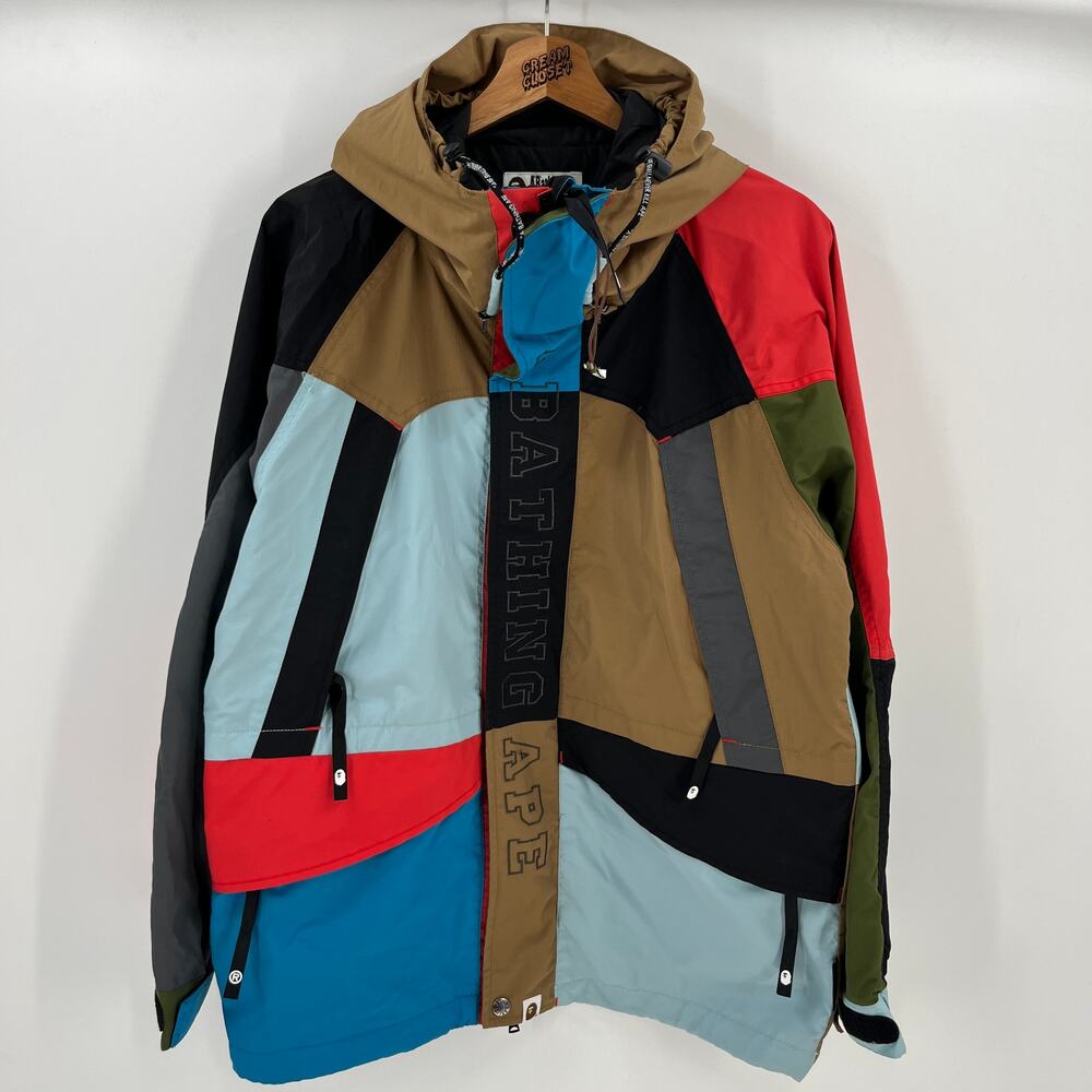 FW19 A Bathing Ape BAPE Nigo Multi Color Block Patchwork Snowboard Jacket M